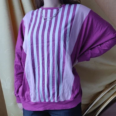 Sudadera de Colección Rosa Blanco Rayas para Mujer 40/42 100% Algodón Retro Streetwear Foto 1 de 4