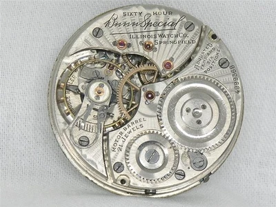 SCARCE 16S ILLINOIS 21 JEWEL 60 HOUR BUNN SPECIAL POCKETWATCH MOV'T & DIAL - Image 1 of 4