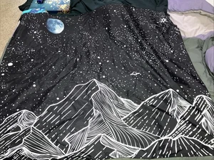 Mountain Moon Tapestry Wall Hanging Stars Black and White Art Tapestry 60x51 in - Picture 1 of 7