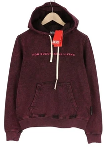 DIESEL S-Ginn-Hood-E1 Men Hoodie M Washed Burgundy Distress Hooded RRP€195 * - Picture 1 of 11