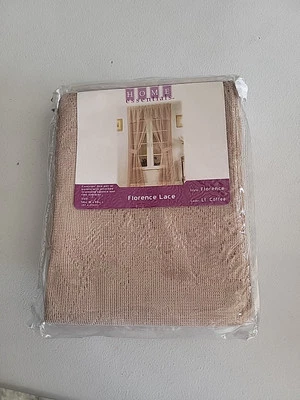 Vintage HOME ESSENTIALS Florence Lace 2 Panels Scalloped Valance Lt Coffee 58x84 - Image 1 of 4