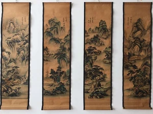 Chinese Old Paintings Scroll Four Screen Tang Yin Landscape Painting 9014 - Picture 1 of 9