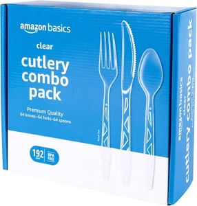 Amazon Basics Disposable Clear Assorted Cutlery Set, Large Pack,  - Picture 1 of 5