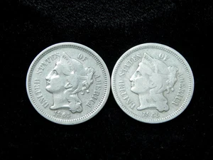 1865 & 1866 3CN Three Cent Nickels - Picture 1 of 6