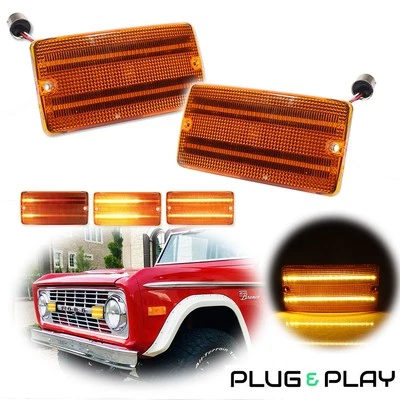 Luces de señal LED DRL secuenciales ámbar para parachoques de parrilla delantera Ford Bronco 69-77 Foto 1 de 4