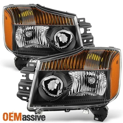 Fits 2004-2015 Titan 2005-2007 Armada Black Headlights Replacement Left+Right - Image 1 of 4