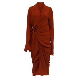 Vestido Rick Owens Gathered Manga Larga Midi En Acetato Óxido Mujer Naranja Talla 42 - Imagen 1 de 11