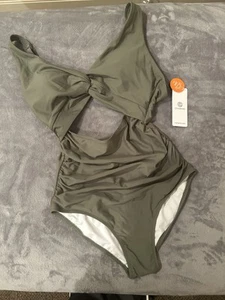 NWT Charmo Womens One Piece Bathing Suit Small Green Cut Out UPF 50 /Retail $45 - Picture 1 of 3