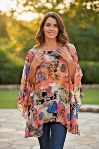 Poncho tunica Ali Miles taglia 2x semi trasparente farfalla floreale arte da indossare boho - Foto 1 di 15