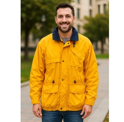 Casaco de chuva Timberland com capuz escondido cordão bolsos na cintura forrado jaqueta tamanho XL - Imagem 1 de 4