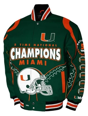 Miami Hurricanes NCAA 5-Time National Championship Twill Jacket - Image 1 of 2