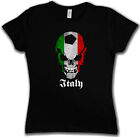 Classic Italy Football Soccer Skull Woman Girlie T-shirt - Italia Fan Hooligan