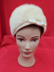 VTG Silver Mink w/ Feet 1950-60's Fur Pillbox Hat Fashion J.W. Robinson, CA EUC! - Picture 1 of 16