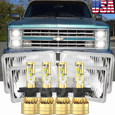 Fit Chevrolet K10 K20 K30 1981 1982 1983 1984 1985 1986 4PCS 4x6" LED Headlights - Image 1 of 4