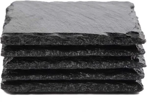 Slate Stone Drink Coasters Set Of 5 Square Black Natural Edge Stone Drink Coaste - Picture 1 of 3