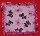 Handmade Baby Fleece Tied Security Blanket - Pink Scotty Dogs  - 22 x 25