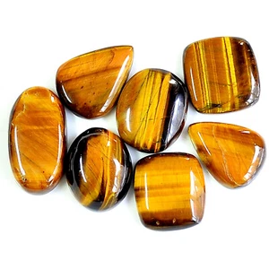 186 Ct Natural Tiger Eye 22 to 31 mm Loose Cabs Gemstone Lot of 7 Pcs TRI-1066 - Picture 1 of 2