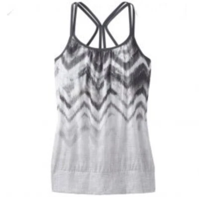 Camiseta sin mangas Prana Pixie XS negra gris blanca con estampado con tiras  Foto 1 de 4