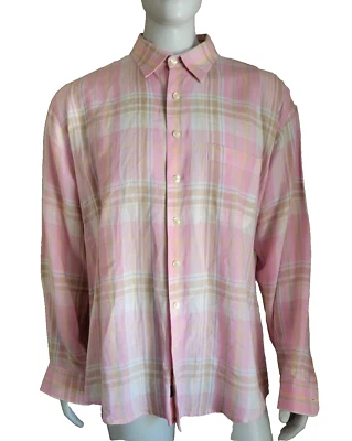 MINE 100% Linen Tattersall Plaid Long Sleeve Button Down Shirt Men's Sz XL India - Image 1 of 4