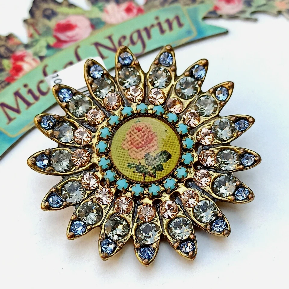 Broche Michal Negrin camafeo rosa grande girasol y cristales de Swarovski prendedor regalo Foto 1 de 4