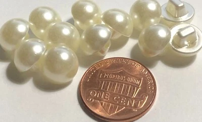 Set of 12 Small Domed Cream Faux Pearl Plastic Shank Buttons 3/8" 9.6mm 12414 - Image 1 of 4