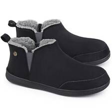 HomeTop Mens Faux Sheepskin Suede House Slippers Elastic Dual Gore Boots Shoes