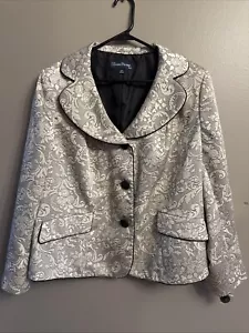 Evan Picone Suit Dress Blazer Suit Jacket 16 W Cream & Black New Jacquard Print - Picture 1 of 22