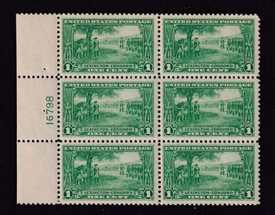 1924 Lexington Concord 1c Sc 617 MNH XF Jumbo with OG plate block of 6 (7B - Image 1 of 2