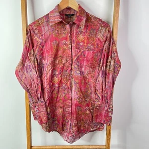 Massimo Dutti Shirt Top Womens 4 Red Floral Print Button Up Long Sleeve Casual - Picture 1 of 10
