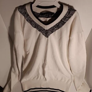 Sean John Men's Sweater Size L Pullover Collared Knit Cotton White With Collard - Picture 1 of 17