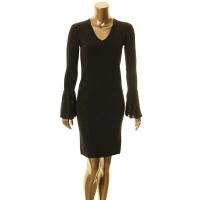 LAUREN RALPH LAUREN 全新女式喇叭袖 V 领针织紧身连衣裙 TEDO — 第 1/2 张图片