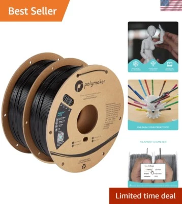 Eco-Friendly 2x1kg Strong Black PETG Filament 1.75mm for Quality 3D Printing - Image 1 of 4