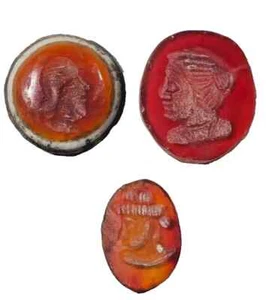 RARE TOP LOT OF 3 ANCIENT ANCIENT INDO GREEK STONE SEAL CARNELIAN - Imagen 1 de 4