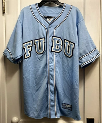 Vintage FUBU The Collection 05 Jersey Size L Blue Bold Logo Streetwear Y2K Rap - Image 1 of 4