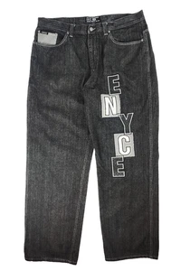 Enyce Baggy Jeans Mens 40x34 Black Wide Leg Patched Applique Embroidered - Picture 1 of 12