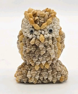 Sea Shell Owl Figurine Handcrafted  4.25" H Googly Eyes VTG - Image 1 of 4