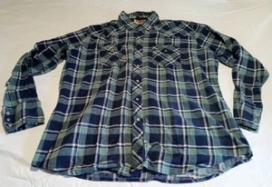 Authentic Western Youngbloods Green Blue Plaid Long Sleeve Pearl Snap... - Picture 1 of 6