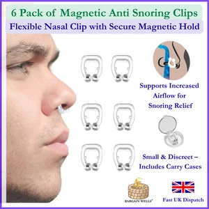 6 Pack Magnetic Anti Snoring Nasal Dilator Stop Snore nose clip Hygiene Case Uk - Picture 1 of 10