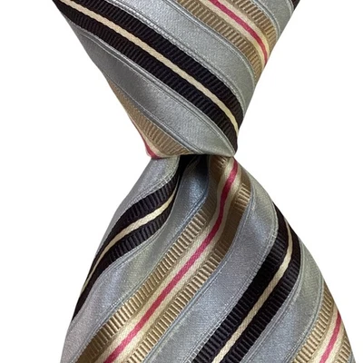 Corbata de seda/algodón para hombre ERMENEGILDO ZEGNA ITALIA de lujo a rayas azul/bronceada usada en excelente estado Foto 1 de 3