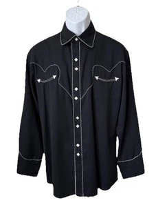 Scully Men's Small SHIRT Rockabilly Western Black White Piping Snap Front - Picture 1 of 5