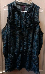 Beverly Drive Sleeveless Blouse Women Plus Size 20-22 Blue Black Animal Print - Picture 1 of 12
