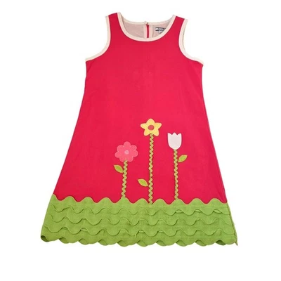 Hartstrings Girls Floral A-Line Dress Size 7 Red & Green Cotton Blend 3969 - Image 1 of 4