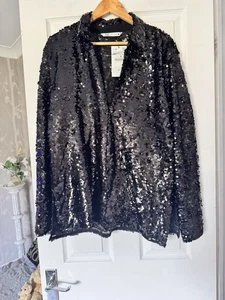 Zara Sequin Long Sleeve Tunic Top Blouse Black Size XL 14-16 New Bloggers Fave - Picture 1 of 19
