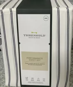 ⚡️Threshold 400 Thread Count Performance Printed Sheet Set Blue Stripe - King - Picture 1 of 4