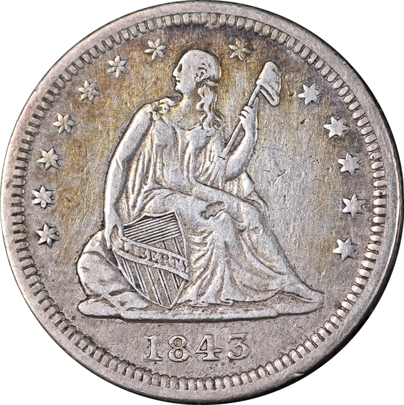 Cuarto libertad sentada 1843-O bonito XF detalles fecha clave buen golpe Foto 1 de 2