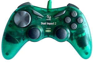 CONTROLADOR SONY PLAYSTATION 1 & 2 INTERACT DUAL IMPACT 2 CABLEADO TRANSPARENTE KELLY GREEN - Imagen 1 de 4