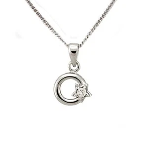 Collar colgante círculo y estrella chapado en rodio de 16 pulgadas con grado AAA transparente CZ - Imagen 1 de 1