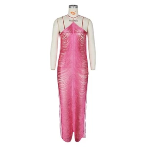 Mujeres Sexy Maxi Vestido de Fiesta Sin Espalda Hueca Borla Ver a través Halter #P12 - Imagen 1 de 11