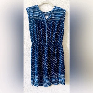 Loft Factory Floral Summer Dress Sz M Blue White Flowers Button Front Knee Lengh - Picture 1 of 6