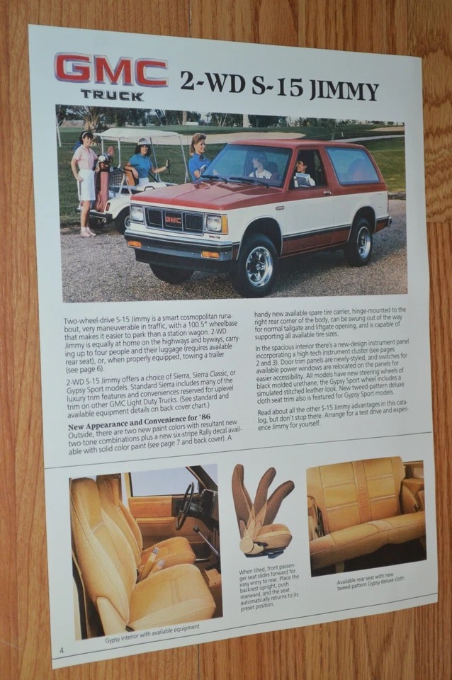 GMC S15 1986 Jimmy Gypsy Sport anuncio original distribuidor anuncio impreso 86 Foto 1 de 2